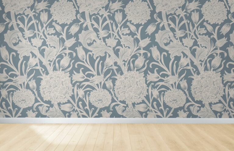 floral wallpaper empty room with wooden floor 1