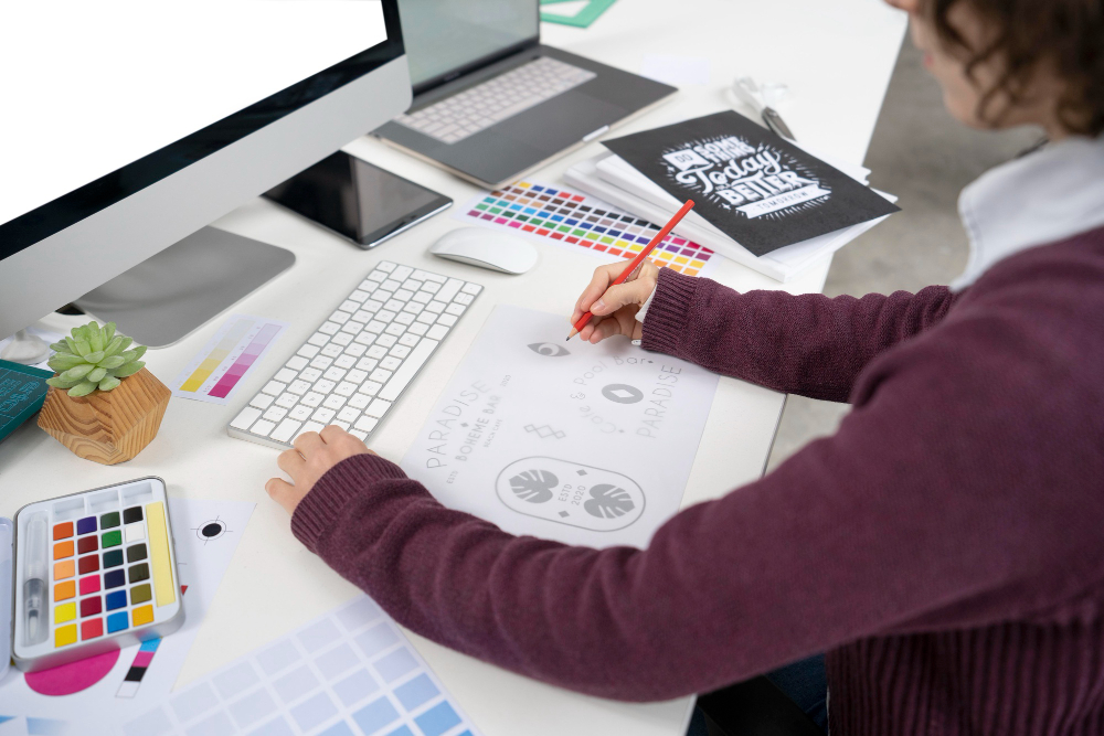 graphic designer making logo notebook